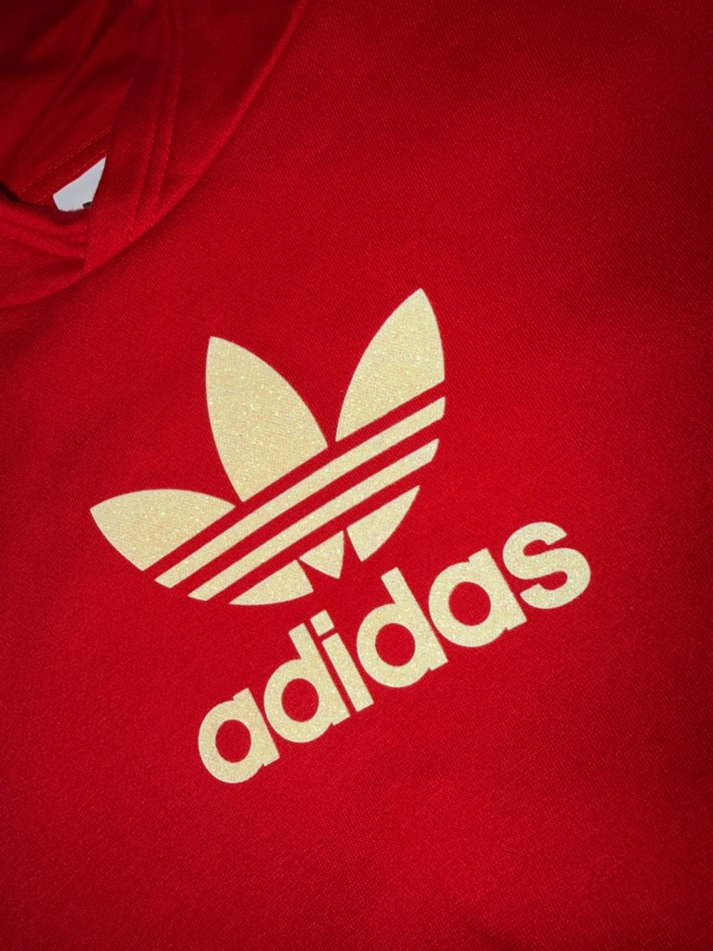 adidas Red Hoodie and Three-Stripe Track Pants Set with glitter accent XLarge - Picture 5 of 8